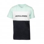Tee-shirt col rond Jack & Jones Junior Logo en coton colorblock bleu ciel, bleu marine et blanc