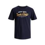 Tee-shirt col rond Jack & Jones Junior Logo en coton bleu marine floqué