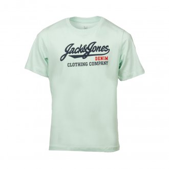 Tee-shirt col rond Jack & Jones Junior Logo en coton vert d'eau floqué