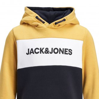 Sweat à capuche Jack & Jones Junior Jelogo en coton jaune, blanc et noir