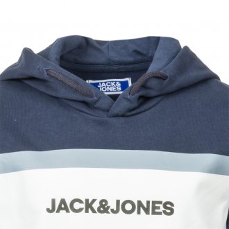 Sweat à capuche Jack & Jones Shake en coton mélangé bleu marine à liserés blancs et gris