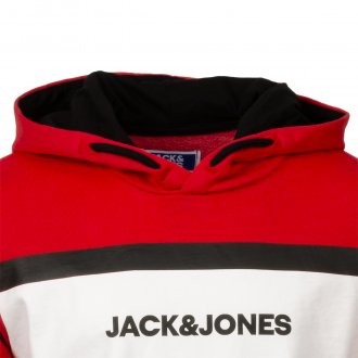 Sweat à capuche Jack & Jones Shake en coton mélangé rouge à liserés blancs et noirs