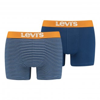 Lot de 2 boxers Levi's Underwear Narrow en coton stretch bleu marine et bleu marine à rayures blanches