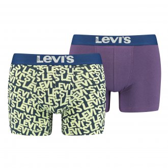 Lot de 2 boxers Levi's® Underwear Scribble en coton stretch prune et gris logotypé en vert clair