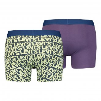 Lot de 2 boxers Levi's Underwear Scribble en coton stretch prune et gris logotypé en vert clair