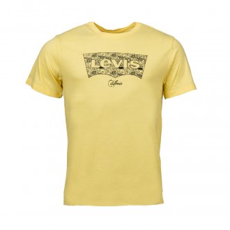 Tee shirt col rond Levis Housemark en coton jaune floqué du logo en noir 