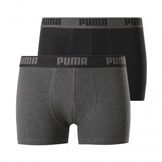 Lot de 2 boxers Puma Basic en coton stretch gris clair chiné et gris anthracite
