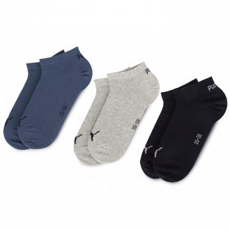 Lot de 3 paires de chaussettes Puma en coton stretch mélangé bleu marine, gris chiné et bleu nuit à logos gris et noirs
