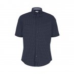 Chemise manches courtes coupe droite Tom Tailor en coton stretch bleu marine à micro motifs blancs et bleus