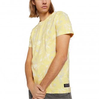 Tee-shirt col rond Tom Tailor en coton jaune à motifs blancs et gris