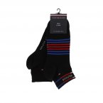 Lot de 2 paires de chaussettes basses Tommy Hilfiger en coton stretch mélangé noir et à rayures bleu marine et rouges