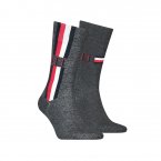 Lot de 2 paires de chaussettes hautes Tommy Hilfiger Iconic Stripe en coton stretch mélangé gris anthracite à bandes