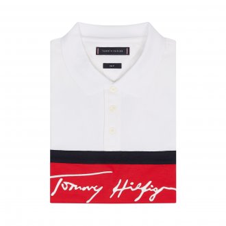 Polo Tommy Hilfiger en coton piqué colorblock blanc, bleu nuit et rouge