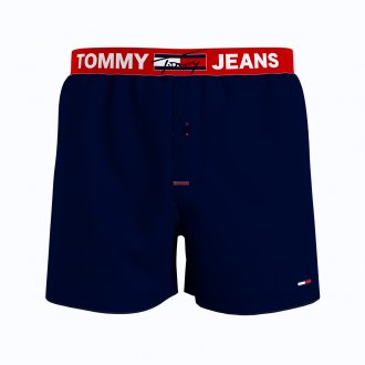 Caleçon Tommy Jeans Woven en coton bleu marine à ceinture rouge