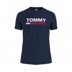 Tee shirt col rond Tommy Jeans Skinny en coton stretch bleu marine floqué
