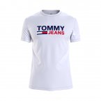 Tee shirt col rond Tommy Jeans Skinny en coton bio stretch blanc floqué