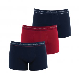 Lot de 3 boxers Eminence en coton stretch rouge et bleu marine