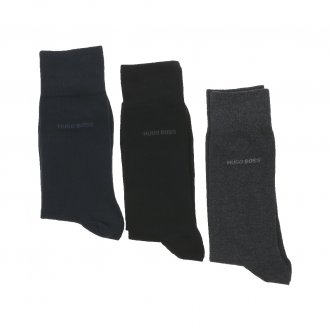 Lot de 3 paires de chaussettes Hugo Boss en coton stretch mélangé gris, gris anthracite et noir