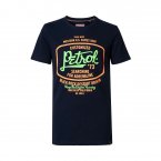 Tee-shirt col rond Petrol Industries en coton noir floqué en vert et orange fluo