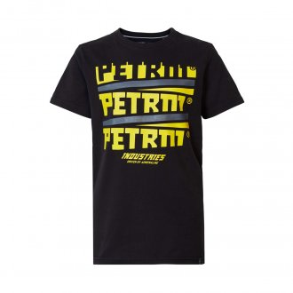 Tee-shirt col rond Petrol Industries en coton noir floqué en jaune