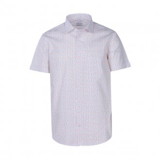 Chemise manches courtes coupe droite Seidensticker en coton blanc à pois rouges et bleus