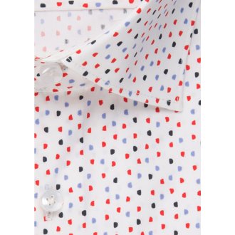 Chemise manches courtes coupe droite Seidensticker en coton blanc à pois rouges et bleus