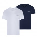 Lot de 2 tee-shirts Emporio Armani en coton stretch bleu marine et blanc