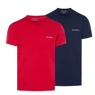 Lot de 2 tee-shirts Emporio Armani en coton stretch bleu marine et rouge