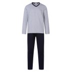 Pyjama long Eden Park en coton : tee-shirt manches longues col V à rayures grises et pantalon bleu marine