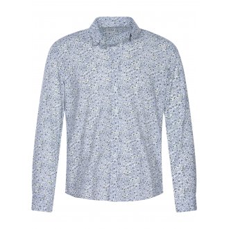 Chemise coupe droite Harris Wilson Diego en coton écru à motifs bleu marine