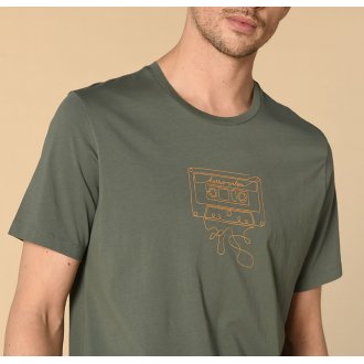 Tee-shirt col rond Harris Wilson Flavien en coton vert floqué