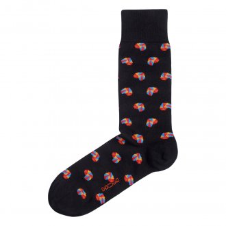 Paire de chaussettes Hom en coton stretch mélangé noir à motifs coeurs multicolores