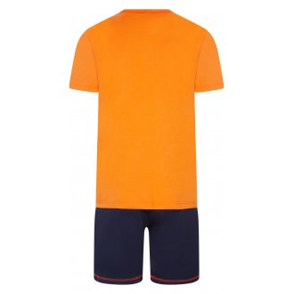 Pyjama court Diesel en coton bleu marine et orange à manches courtes et col rond