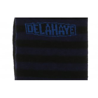 Chaussettes hautes Delahaye en coton bleu nuit brodé en bleu marine