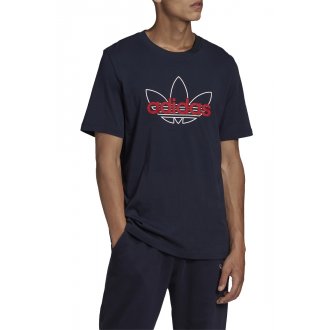 Tee shirt adidas imprimé logo en coton bleu marine