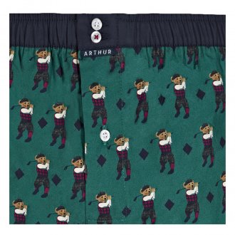 Caleçon Arthur en coton vert sapin à motifs ours