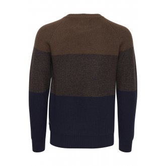 Pull col rond Casual Friday colorblock bleu marine et marron