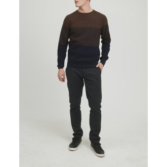 Pull col rond Casual Friday colorblock bleu marine et marron