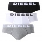 Lot de 3 slips Diesel en coton stretch noir, gris chiné et blanc