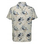 Chemise coupe droite manches courtes Selected en partie en coton biologique blanc à motif fleurs tropicales