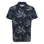 Chemise manches courtes Selected en coton biologique marine à motif fleurs tropicales