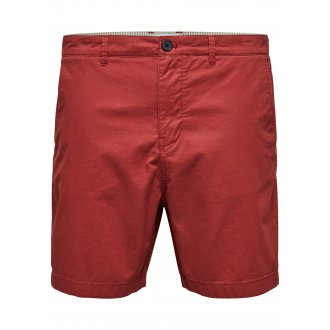 Short Selected coupe chino en coton biologique stretch rouge uni à double poches arrières passepoilées