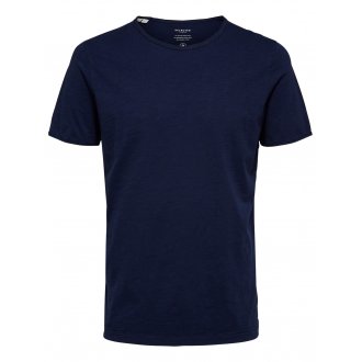 Tee-shirt basique Selected en coton biologique stretch bleu marine uni à col rond et manches courtes