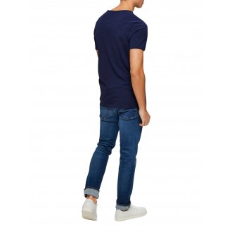 Tee-shirt basique Selected en coton biologique stretch bleu marine uni à col rond et manches courtes