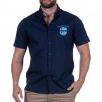 Chemise droite Ruckfield en coton bleu marine avec manches courtes et col américain