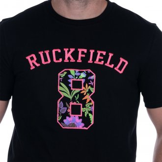 T-shirt col rond Ruckfield en coton noir avec manches courtes avec logo brodé