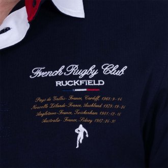 Polo en maille piquée Ruckfield bleu marine avec manches longues et col boutonné