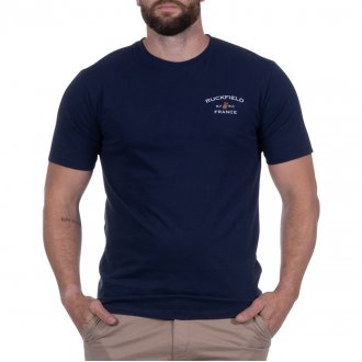 T-shirt col rond Ruckfield en coton biologique bleu marine avec manches courtes et écusson rugby