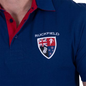 Polo en maille piquée Ruckfield bleu avec manches courtes et col boutonné