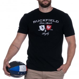 T-shirt col rond Ruckfield en coton biologique noir avec manches courtes avec écusson